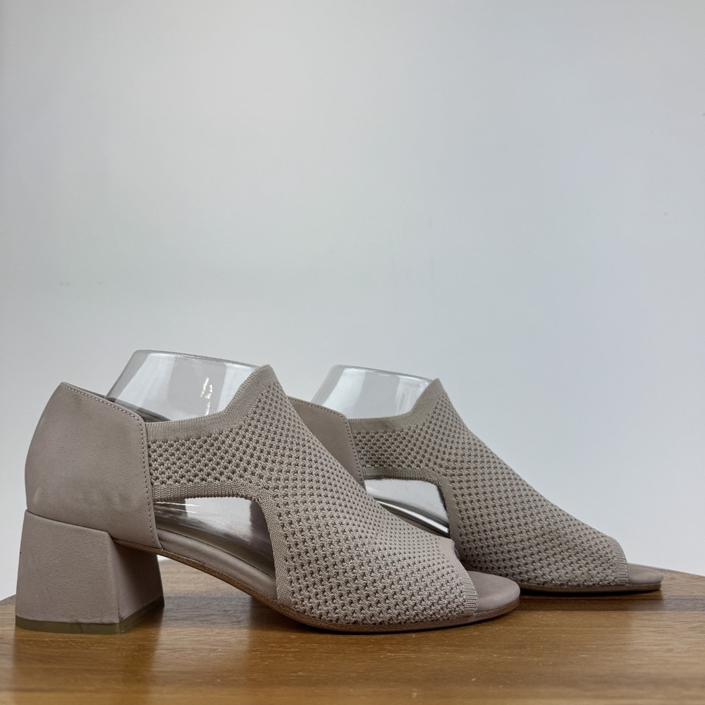 New Womens Eileen Fisher Ferris Pink Knit Leather Peep Toe Heeled Sandals Size 9